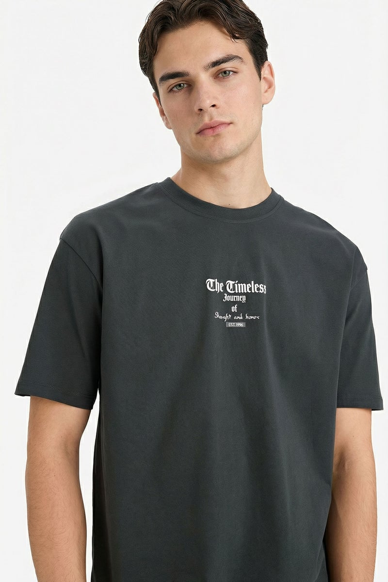 DeFacto Grey Man Boxy Fit Crew Neck Short Sleeve T-Shirt Casual - Image 3